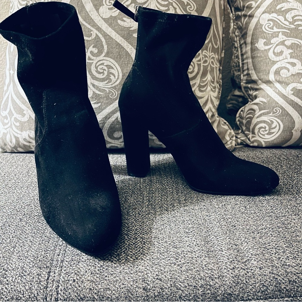 Black faux suede boots